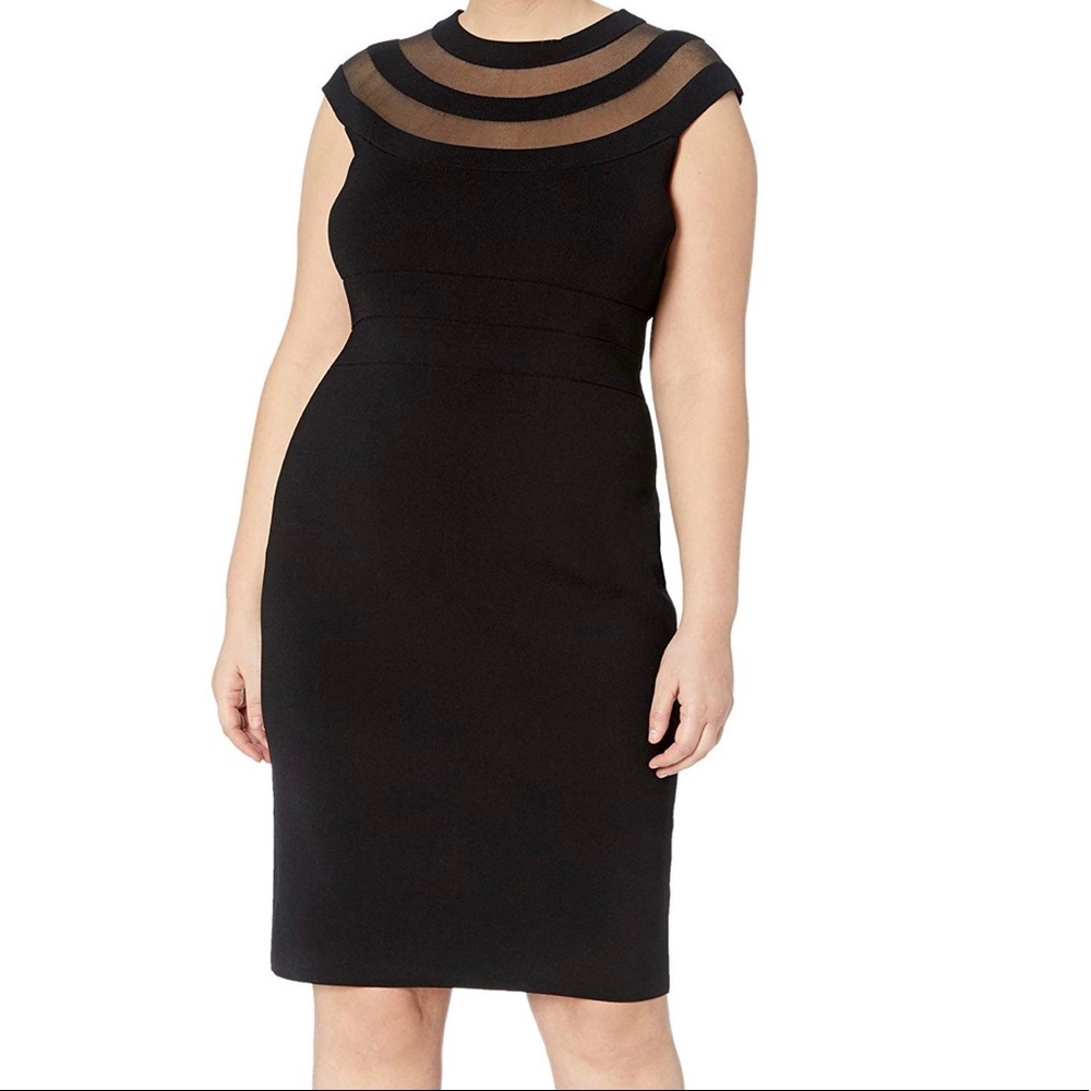 Eliza J $168 Black Knit Cap Sleeve Sheath Dress L